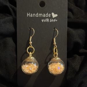Glass ball star earrings- light peach color- homemade
